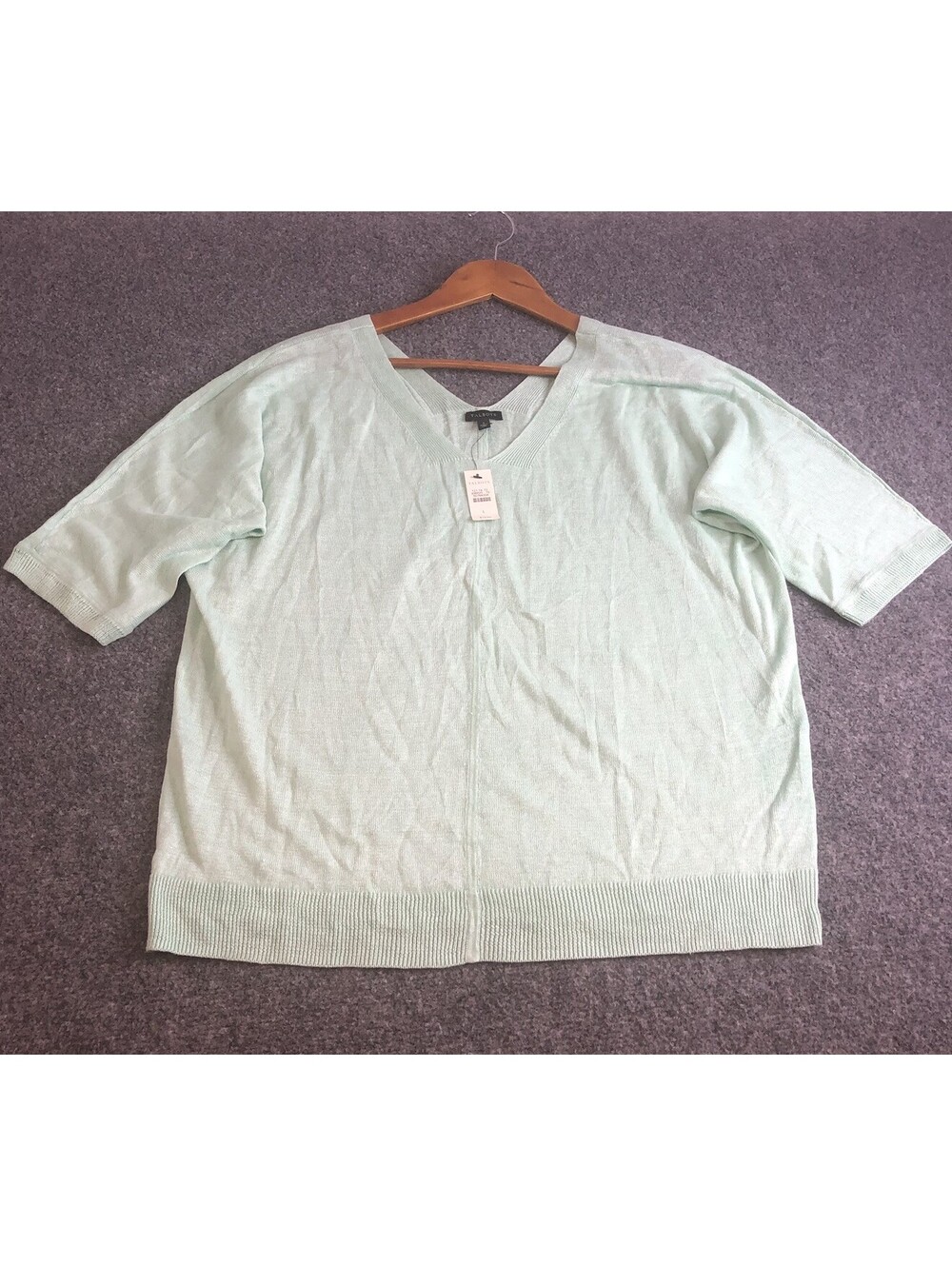 Talbots Top Womens Large Seafoam Green 100% Linen 1/2 Sleeve Beach Knit Cover Up